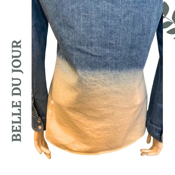Belle du Jour Ombré Denim Shirt | Blue to Cream Fade | Button Front Size Medium - Picture 5 of 6